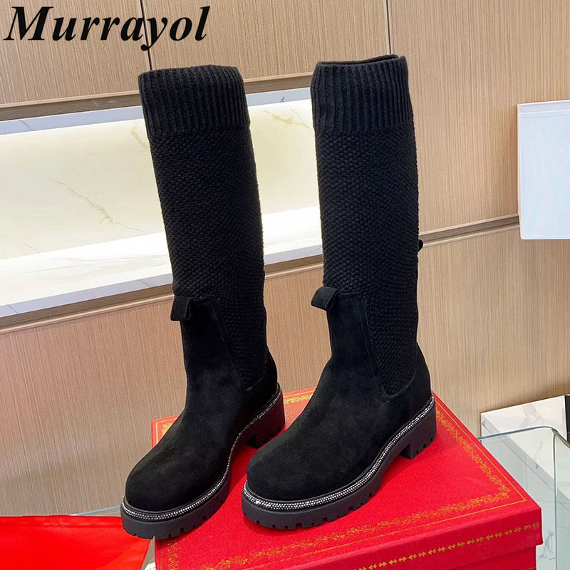 Sock Boot Women - Bottes hautes en daim pour femme,